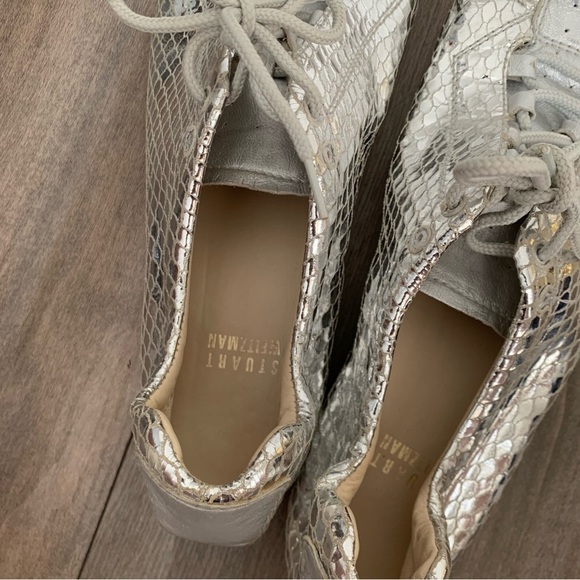 Stuart Weitzman silver leather snakeskin derby lace up shoes size 9.5 - Picture 7 of 7